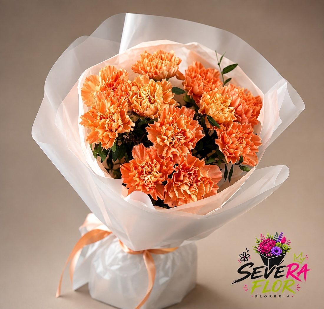 Naranja Severo: Claveles naranja con envoltura crema. Flores para Amor y Amistad en Bogota, Severa Flor